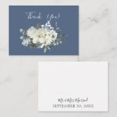Dusty Blue & White Floral Hartelijk dank - Blauw Notitiekaartje (Voorkant / Achterkant)