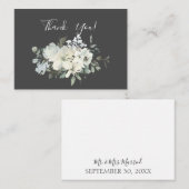 Dusty Blue & White Floral Hartelijk dank - Grijs Notitiekaartje (Voorkant / Achterkant)