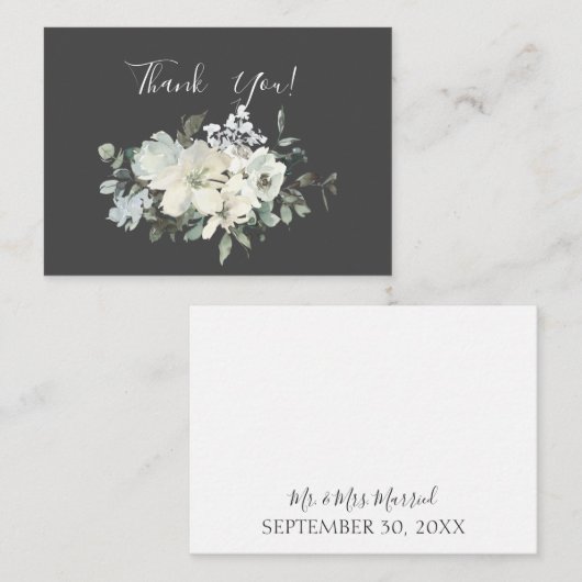 Dusty Blue & White Floral Hartelijk dank - Grijs Notitiekaartje (Voorkant / Achterkant)