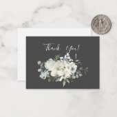 Dusty Blue & White Floral Hartelijk dank - Grijs Notitiekaartje (Voorkant / Achterkant in situ)