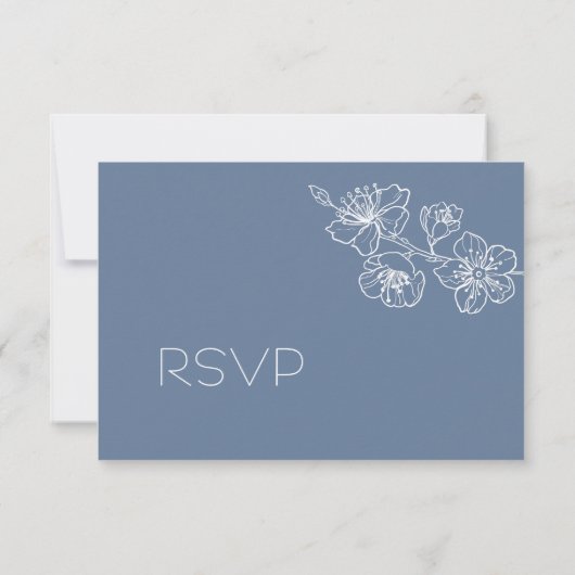 Dusty Blue White Floral Line Art RSVP (Achterkant)