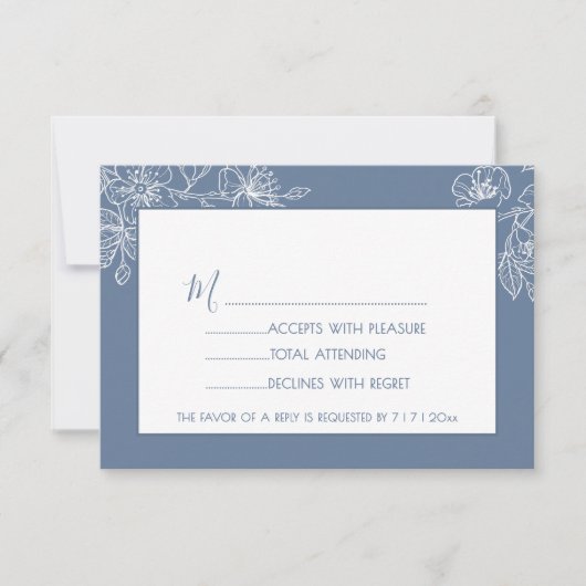 Dusty Blue White Floral Line Art RSVP (Voorkant)