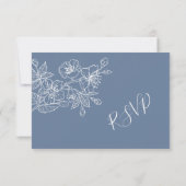 Dusty Blue White Floral Line Art RSVP (Achterkant)
