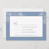 Dusty Blue White Floral Line Art RSVP Kaart
