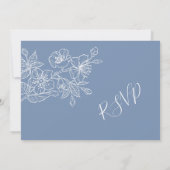Dusty Blue White Floral Line Art RSVP Kaart (Achterkant)