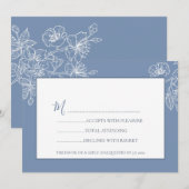 Dusty Blue White Floral Line Art RSVP Kaart