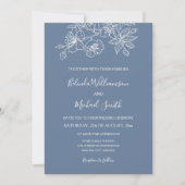 Dusty Blue White Floral Line Art | Weddenschap Kaart (Voorkant)