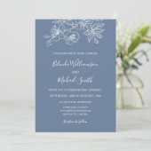Dusty Blue White Floral Line Art | Weddenschap Kaart (Staand voorkant)