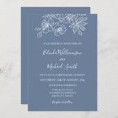 Dusty Blue White Floral Line Art | Weddenschap Kaart (Voorkant / Achterkant)