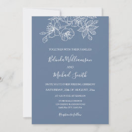 Dusty Blue White Floral Line Art | Weddenschap Kaart
