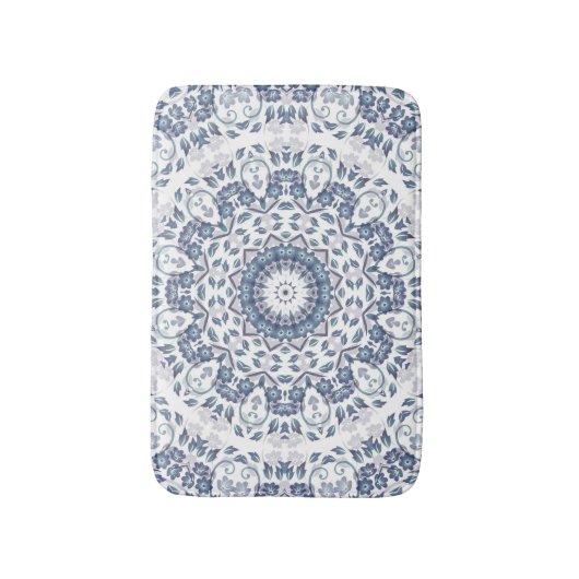 Dusty Blue White Floral Mandala Badmat (Voorkant Verticaal)