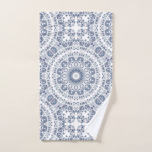 Dusty Blue White Floral Mandala Handdoek (Handdoek)