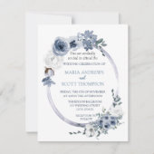 Dusty Blue White Floral Oval Lijst Wedding Kaart (Voorkant)