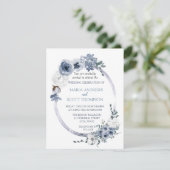 Dusty Blue White Floral Oval Lijst Wedding Kaart (Staand voorkant)