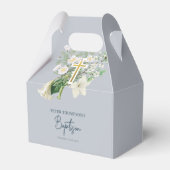 Dusty Blue White Floral Religious Cross Baptisme Bedankdoosjes (Voorkant Zijde)