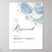 Dusty Blue White Floral Reserved Sign 5x7 Poster (Voorkant)