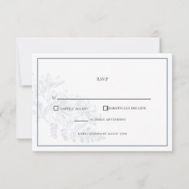 Dusty Blue White Floral Simple Wedding RSVP Kaartje