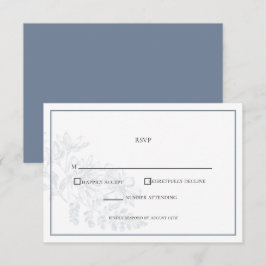 Dusty Blue White Floral Simple Wedding RSVP Kaartje