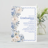 Dusty Blue White Floral Squiggle Lijst Kaart (Staand voorkant)