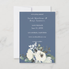 Dusty Blue & White Floral V3- Blauw Save The Date