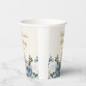Dusty Blue White Floral Verjaardagsnaam Papieren Bekers (Rechts)