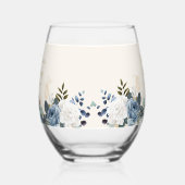 Dusty Blue White Floral Verjaardagsnaam Wijnglas Zonder Voet (Links)