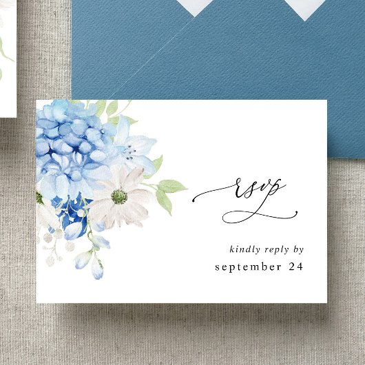 Dusty Blue & White Floral w Meal RSVP