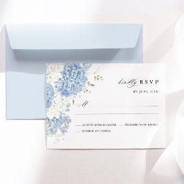 Dusty Blue White Floral Watercolor Elegant Wedding RSVP Kaartje