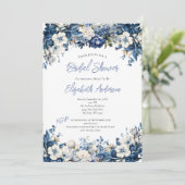 Dusty Blue White Floral Waterverf Vrijgezellenfees Kaart (Staand voorkant)