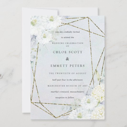 Dusty Blue White Floral Waterverf Wedding Kaart (Voorkant)