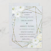 Dusty Blue White Floral Waterverf Wedding Kaart (Voorkant / Achterkant)