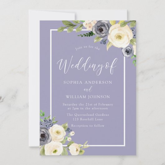 Dusty Blue White Floral Waterverf Wedding Kaart (Voorkant)