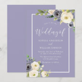 Dusty Blue White Floral Waterverf Wedding Kaart (Voorkant / Achterkant)