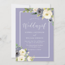 Dusty Blue White Floral Waterverf Wedding Kaart