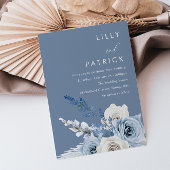 Dusty Blue & White Floral Waterverf Wedding Kaart