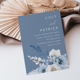 Dusty Blue & White Floral Waterverf Wedding Kaart
