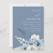 Dusty Blue & White Floral Waterverf Wedding Kaart (Voorkant)