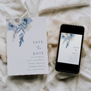 Dusty Blue & White Floral Waterverf Wedding Save The Date