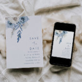 Dusty Blue & White Floral Waterverf Wedding Save The Date