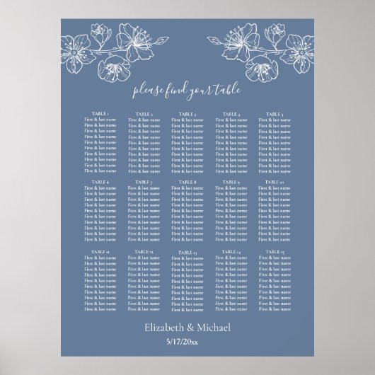 Dusty Blue White Floral | Weddenschappen Poster (Voorkant)