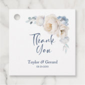 Dusty Blue White Floral Wedding Dank u Bedankjes Labels (Voorkant)