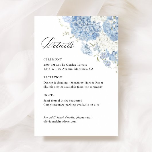 Dusty Blue White Floral Wedding Details, Info Informatiekaartje