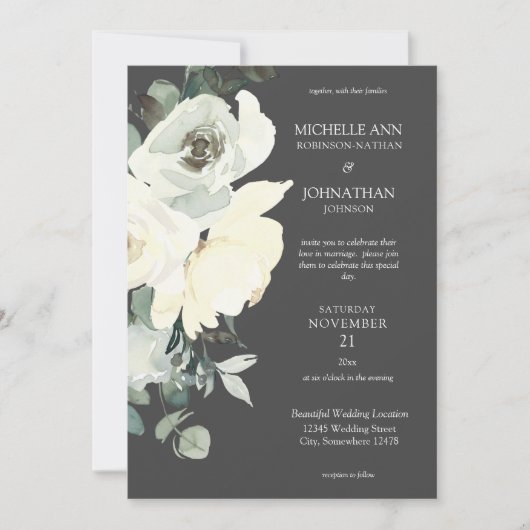 Dusty Blue & White Floral Wedding - Grijs Kaart (Voorkant)