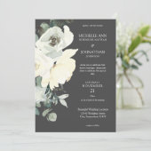 Dusty Blue & White Floral Wedding - Grijs Kaart (Staand voorkant)