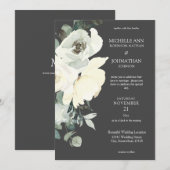 Dusty Blue & White Floral Wedding - Grijs Kaart (Voorkant / Achterkant)