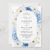 Dusty Blue & White Floral Wedding Kaart (Voorkant)