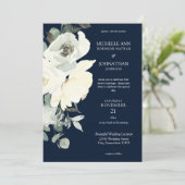 Dusty Blue & White Floral Wedding- Navy Kaart (Staand voorkant)