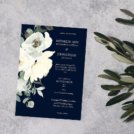Dusty Blue & White Floral Wedding- Navy Kaart