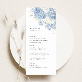 Dusty Blue White Floral Wedding Reception Dinner Menu