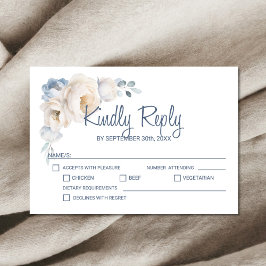 Dusty Blue White Floral Wedding RSVP Kaartje